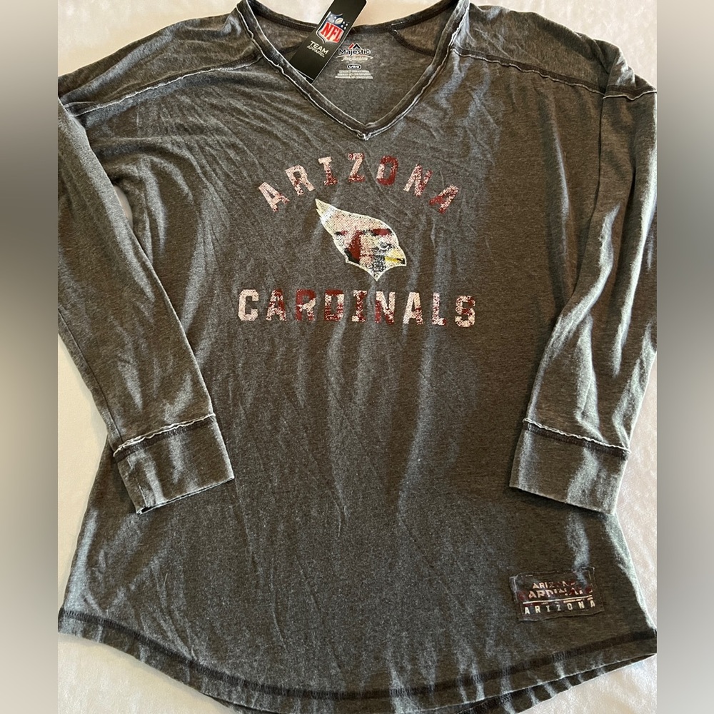 L NEW AZ Cardinals NFL Majestic Top Shirt Football Red Distressed Large Activewe